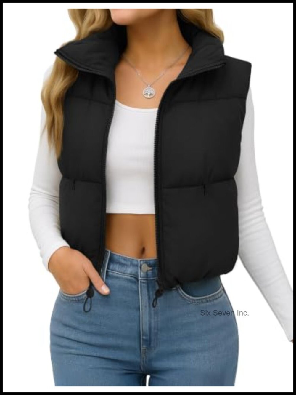 Women's Cropped Puffer Vest Lightweight Padded Zip Up Sleeveless Jacket